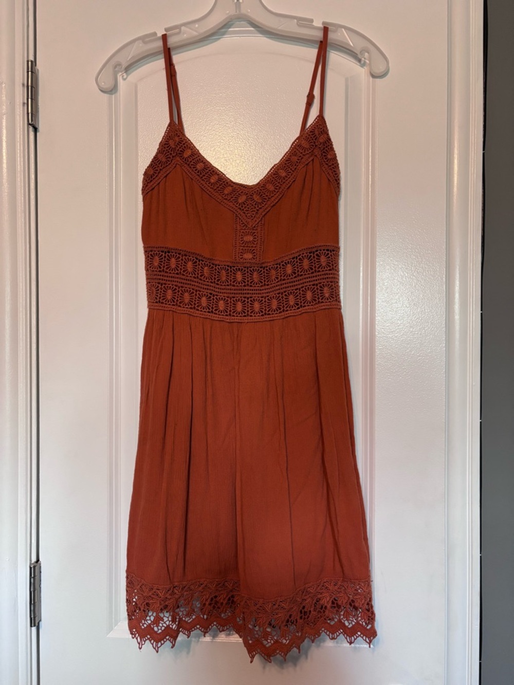 Abercrombie Rust Boho Lace Mini Dress Spaghetti Strap Sundress Size Small - Picture 4 of 13